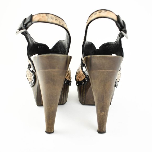 DIOR: Beige, Leather "Snakeskin" Platform Heels - Picture 6 of 10